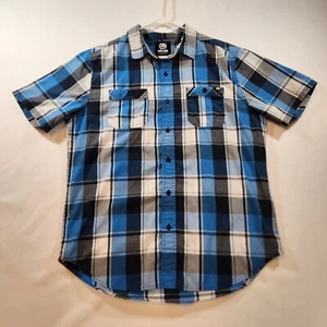 Ecko Unltd Mens Shirt Blue Plaid Short Sleeve Button Up Pocket Cotton Blend - Picture 1 of 22