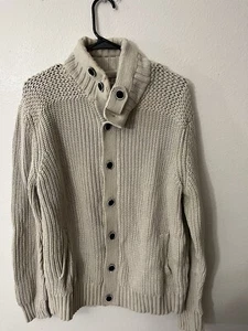 GUESS White Smoke Cotton Sweater Button Jacket - Size XXL Beige - Picture 1 of 5
