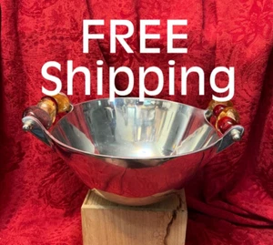 RARE Elegant Salad Bowl ~ Large Decorative Beads (9" Dia x 4" D) Taj Mahal India - Picture 1 of 10