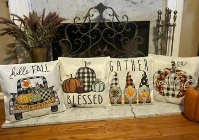 4pc Fall Thanksgiving Pumpkin Farmhouse Autumn Square  - Image 1 of 4