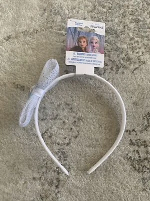 Nwt Girls DISNEY Frozen II Sparkly Headband Bow Elsa White Glitter Townley Hair - Image 1 of 3
