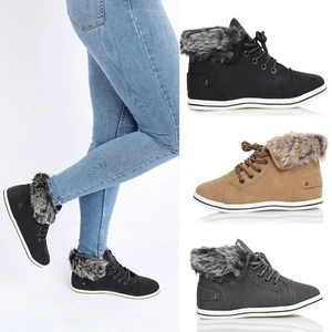 Damen Trainer warm gefütterte Stiefeletten hoch oben Winterpumps Schneeschuh Größe - Bild 1 von 21