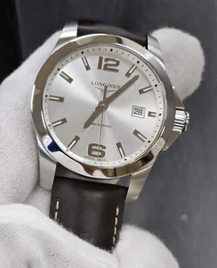 Longines Conquest 41mm Silver Dial Leather Men's Watch L37594765 / L3.759.4.76.5 - Picture 1 of 12