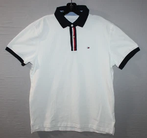 Tommy Hilfiger Mens Medium White Polo Shirt with Logo Red Blue White Placket - Picture 1 of 15