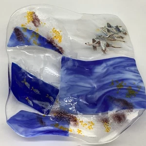 Estante severamente prensado estudio arte vidrio hecho a mano firmado Segal peces gansos grande - Imagen 1 de 18