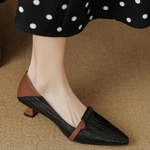 Women's French Kitten Heels Thin Heel Pump Pointed Toe Shoes Office Ol Slip On - Picture 1 of 16