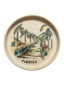 Vintage Florida Souvenir Ceramic Coaster Dish – Hand-Painted Palm Scene 3” - Picture 1 of 2