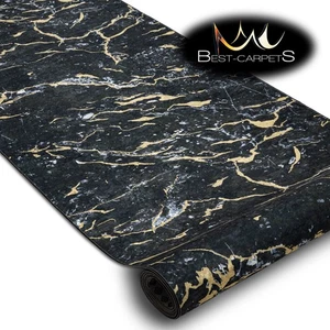 Moderner Antirutsch Waschbarer Läufer 'LOTUS' GALACTIC Marmor Schwarz Breite 60-120cm - Bild 1 von 9