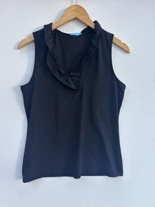 Blusa J McLaughlin Top Pequeña Negra Camisa Catalina Tela Volantes Cuello en V - Imagen 1 de 3