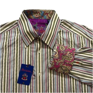 NWT! Robert Graham Springfield XL Striped Button Front Multicolor Cotton Silk - Picture 1 of 19