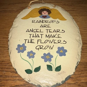 Plain Jane “Raindrops Are Angel Tears That Make The Flowers Grow” Slate Signed - Picture 1 of 12