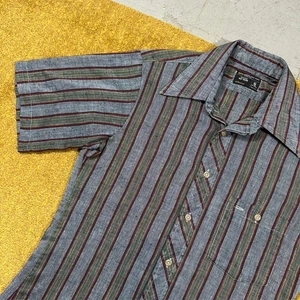 Vintage 60s JC Penney Grey Short Sleeve Button Up Mens Small shirt striped retro - Picture 1 of 9