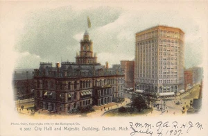 Rathaus Majestic Gebäude Detroit Michigan 1907 Rotographie Postkarte - Bild 1 von 2