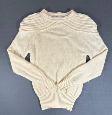 Suéter Tahari Para Mujer Blanco Beige Tejido con Cable Lana Top Talla S Foto 1 de 4