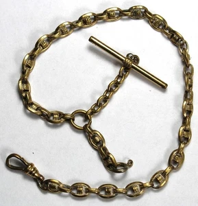 11" Pocket Watch Gold Filled Chain w/ T-Bar - Vintage - Picture 1 of 3