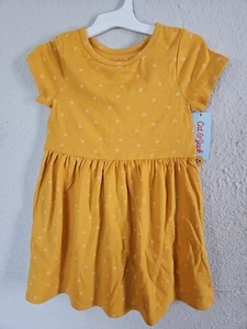 Gr. 4T Cat & Jack Mädchen Kurzarm Frühling Kleid senfgelb mit weißen Herzen - Bild 1 von 7