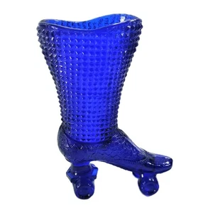 Degenhart Glass Cobalt Blue Glass Hobnail Victorian Shoe Boot Rollschuh - Bild 1 von 14
