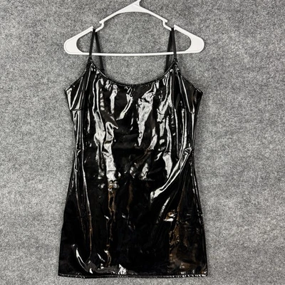 Venus Faux Leather Vinyl Bodycon Mini Dress Black Wet Look Clubwear Sz M cosplay - Image 1 of 4