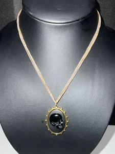 Pre-owned Signed Alexis Bittar Carved Onyx/Black Agate Skeleton Necklace - Picture 1 of 8