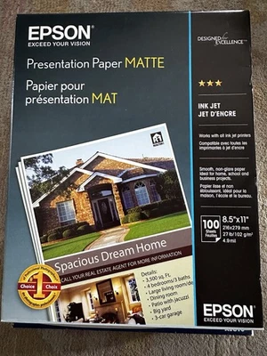 Epson Presentation Paper Matte 8.5” x 11” 100 Sheets Inkjet Paper (S041062) - Image 1 of 2