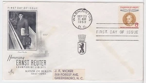 TurtlesTradingPost - Ernst Reuter 1959 #1137 Artcraft Cachet FDC - Picture 1 of 1