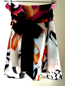 Silk Full/Swing Skirt, by Claude Brown, Bright Colors/Black/White, Lined, Size 6 - Picture 1 of 24