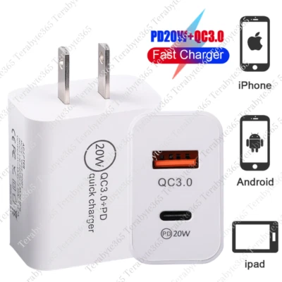 Lote de 2 paquetes de cable adaptador cargador rápido QC 20W USB C PD para iPhone Samsung Android Foto 1 de 4