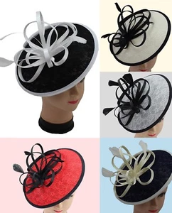 Sombrero de pelo flor grande pluma fascinador diadema clip boda Royal Ascot Race - Imagen 1 de 6