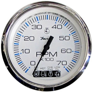 Faria Beede Chesapeake White SS 4" Tachometer w/Systemcheck-7000 RPM - Picture 1 of 2