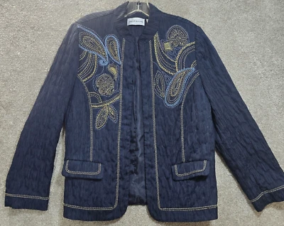 Chaqueta Alfred Dunner Frente Abierto Forrada Bolsillos Bordados Azul Marino Para Mujer 12 Foto 1 de 4