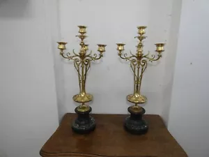 3A151-ca. 52cm Hoch-2 x Kerzenständer, Leuchtern-Bronze Messing und Marmor - Bild 1 von 10