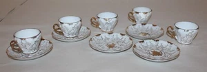 Vintage Gold & White Floral Demitasse Teacup & Saucer by Sterling China set of 5 - Picture 1 of 12