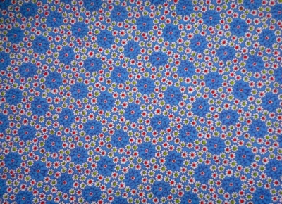 30s Reproduction Fabric By Yard Sm White Floral Red Green Center Med Blue Cotton - Image 1 of 2