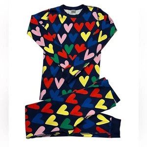 Hanna Andersson Happy Hearts Print Long John Pajama Set Kids Size 14 - Picture 1 of 2