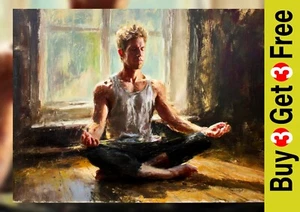 Man Meditating Window Painting 5"x7" Print on Matte Paper Peaceful Yoga Art - Picture 1 of 17