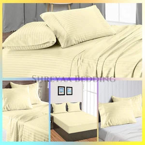 1000TC OR 1200TC Ultimate Deep Wall Bed Sheets Select AU Size Ivory Stripes - Imagen 1 de 17