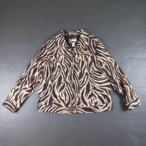 Carole Little 1X Jacke Leinen leicht Zebra Animal Print Taschen Coastal - Bild 1 von 12