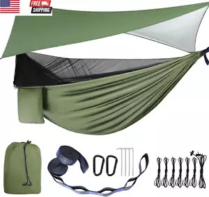 Camping Hammock - Hammocks with Mosquito Net Tent and Rain Fly Tarp, Portable Si - Picture 1 of 8