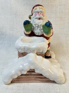 Santa Warming His Hands Ceramic Tea light Candle Holder Christmas 6 Inches Tall - Picture 1 of 7