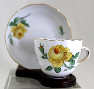 Meissen Demi Cup/Saucer Ptrn. No.020610 Yellow Rose Crossed Swords Mint 1st Qlty - Picture 1 of 6