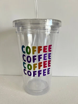 Coffee Rainbow Glitter Vinyl 16oz Acrylic Custom Tumbler Cup - Image 1 of 3