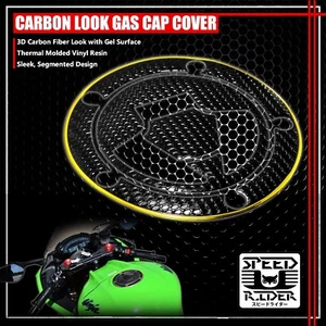 07+NINJA ZX-6R/10/14R/650 GAS CAP FUEL LID COVER PROTECTOR PAD BLACK/CHROME GOLD - Picture 1 of 4