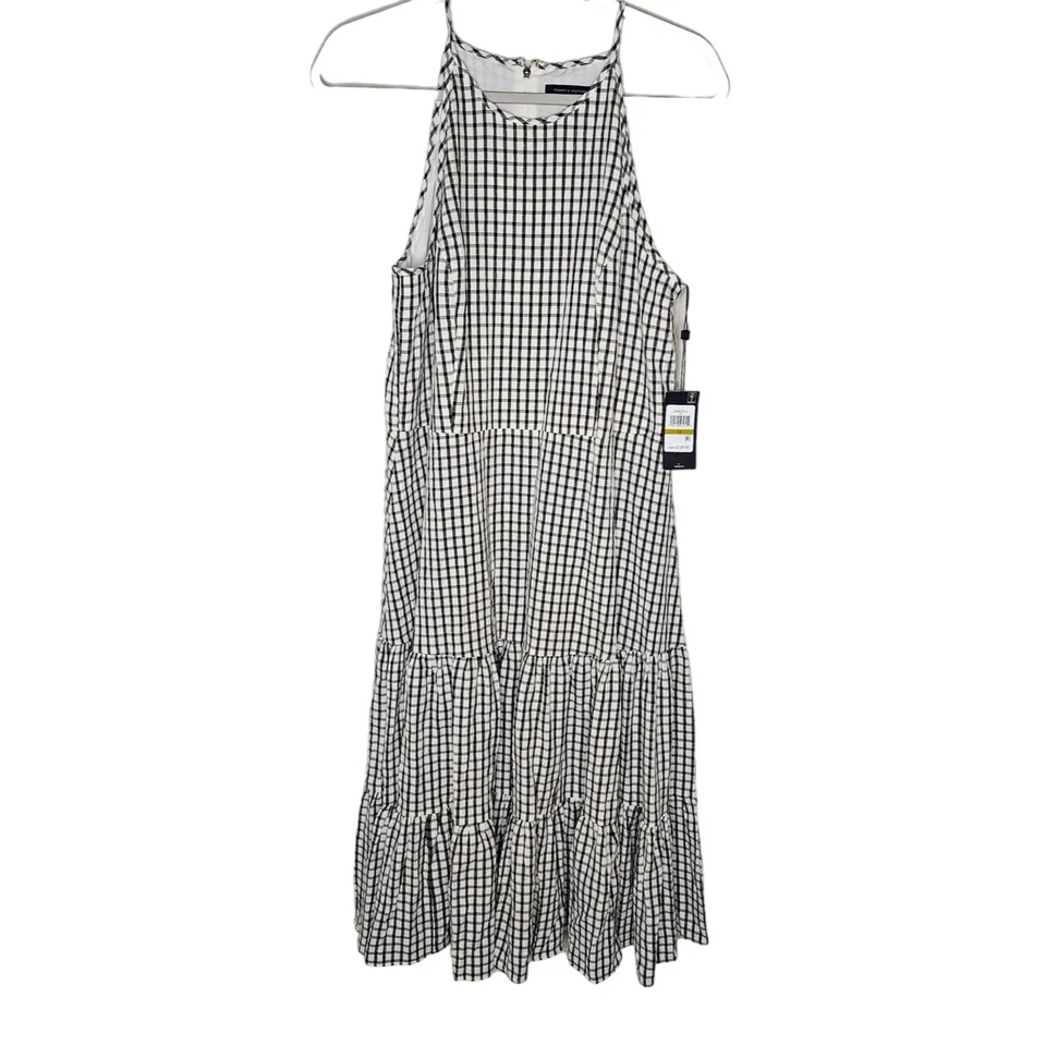 Tommy Hilfiger NWT Size 14 Checked Seersucker Tiered  Sundress Black White Midi - Image 1 of 4