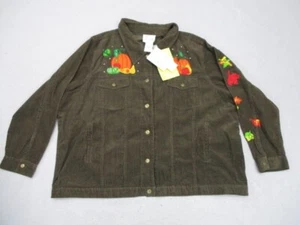 Vtg The Quacker Factory Womens Corduroy Coat Sz 3XL Button Front Brown Jacket - Picture 1 of 13