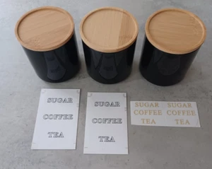 Set of 3 Ceramic Stackable Tea Coffee and Sugar Canisters Set - Black - Picture 1 of 5