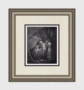 Attraktiver 1800er Gustave DORE Märchenholzschnitt "Aschenputtel" SIGNIERT gerahmt COA - Bild 1 von 4