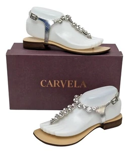 CARVELA Bebe Ladies Silver Buckled Gemmed Synthetic Flats Sandals MRRP £79.00