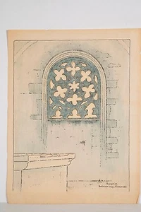 Dessin aquarellé architecture Rosace Chapelle Saint Laurent Tromenec Finistère  - Picture 1 of 2