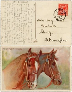 1929 ARTIST CARD TITO CORBELLA HORSES MADELEY SALOP to MARY SMART STREETLY - Picture 1 of 3