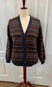 Men's, Size L, 100% Baby Alpaca, Button Up Cardigan, Deep Earth Tones by Perez - Picture 1 of 6